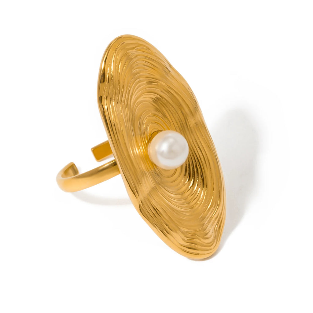 Kika Luxury Natural Shell Stainless Steel Geometric Open Ring Gold Color 18K PVD Plated High Quality France Finger Jewelry