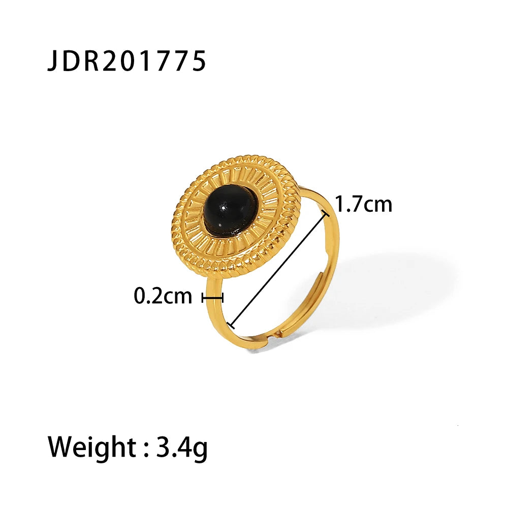 Kika Minimalist Personalized Black Gold Color Stone Ring