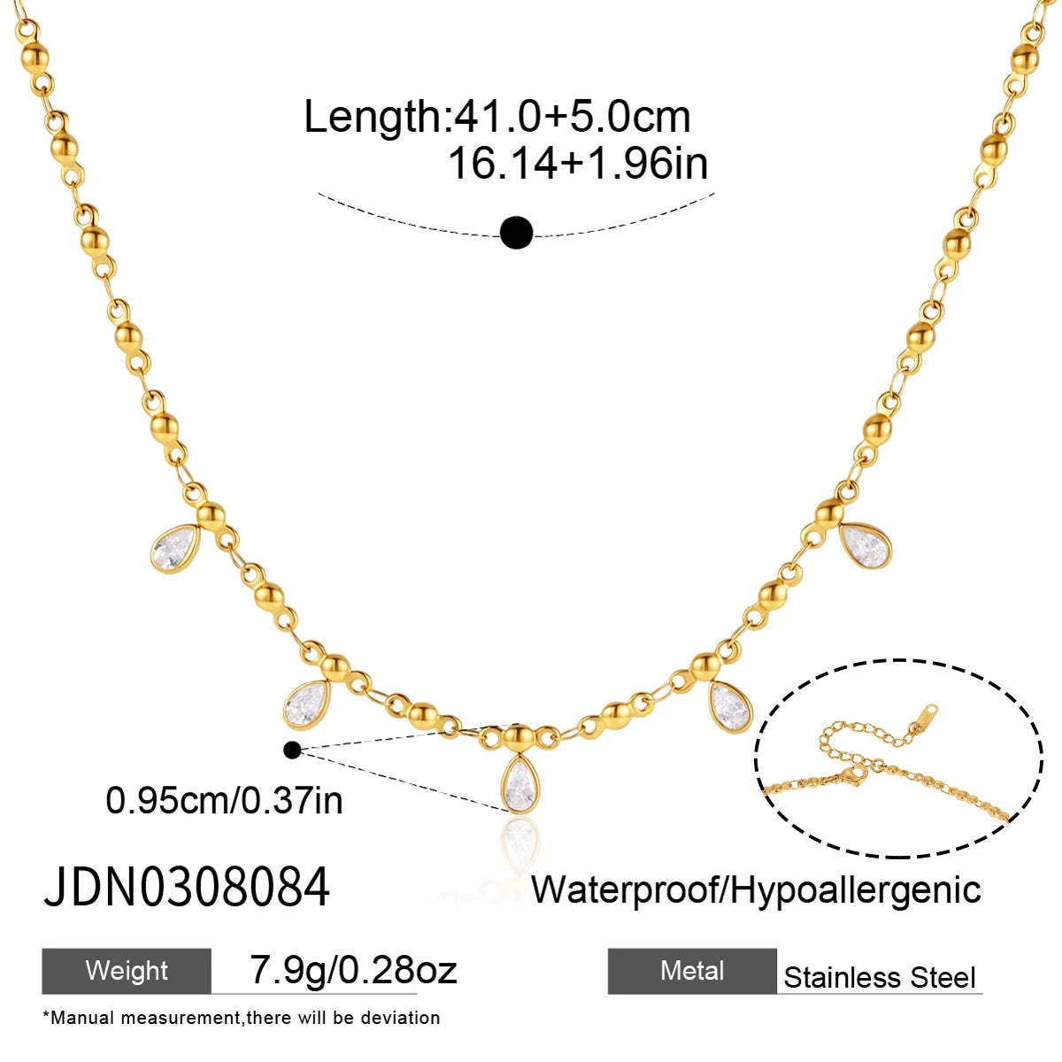 KIKA Water Drop Heart Zircon Pendant Necklace For Women Minimalist 18K Gold Plated Stainless Steel Necklace Fashion Jewelry
