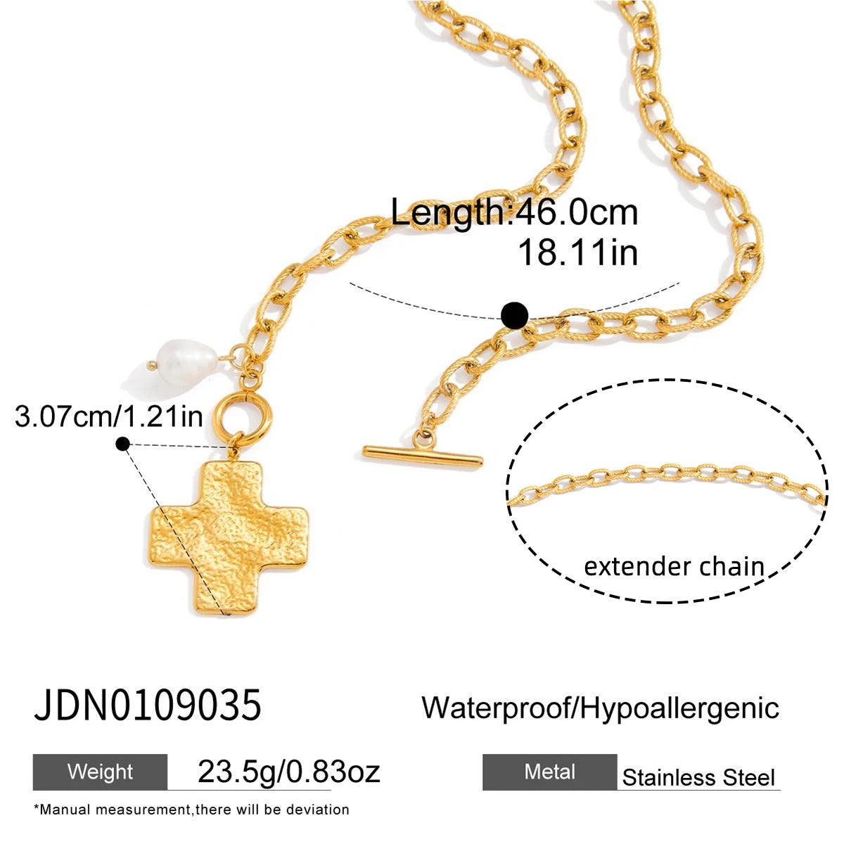 Kika Vintage Hammer Cross Freshwater Pearl Pendant Necklace