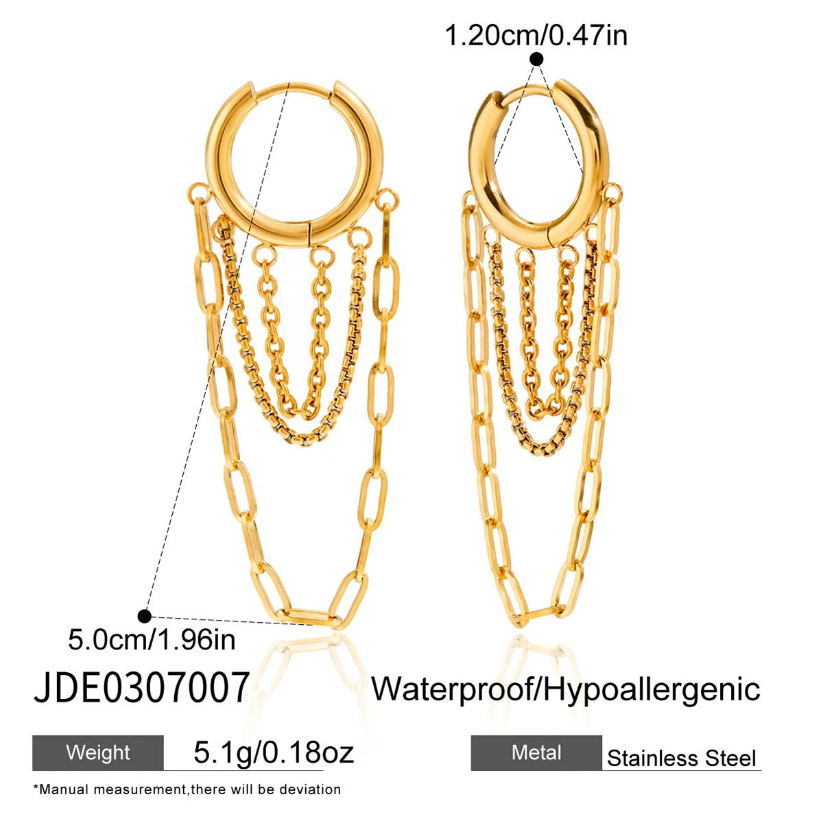 Kika Delicate Zircon Earrings Minimalist 18K Gold PVD Plated Stainless Steel Chains 316L