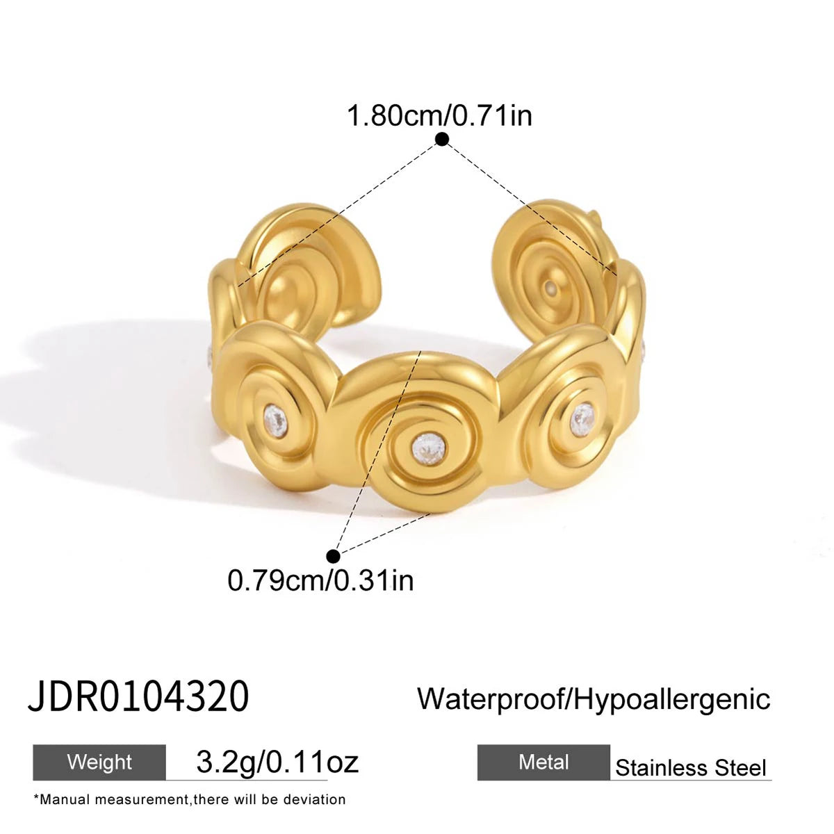 Kika Classic Starfish Shell Spiral Open Rings 18K Gold PVD Plated Stainless Steel 316L