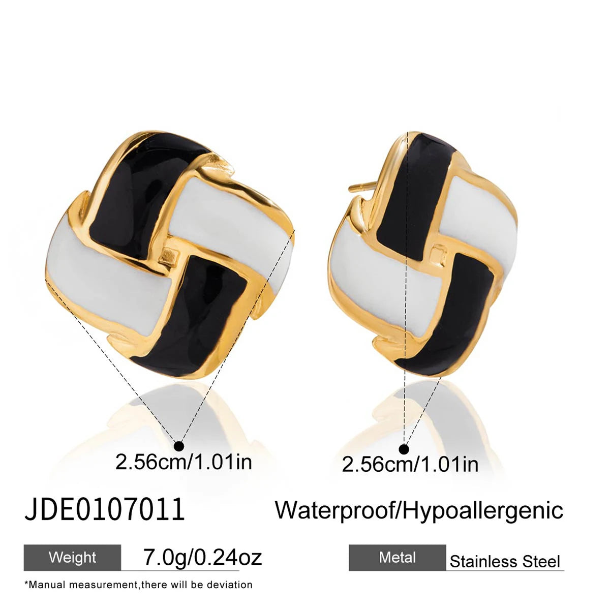 KIKA Vintage Square Red Double Color Drip Oil Ears Studs18K PVD Stainless Steel 316L Gold Color Irregular Drip Oil