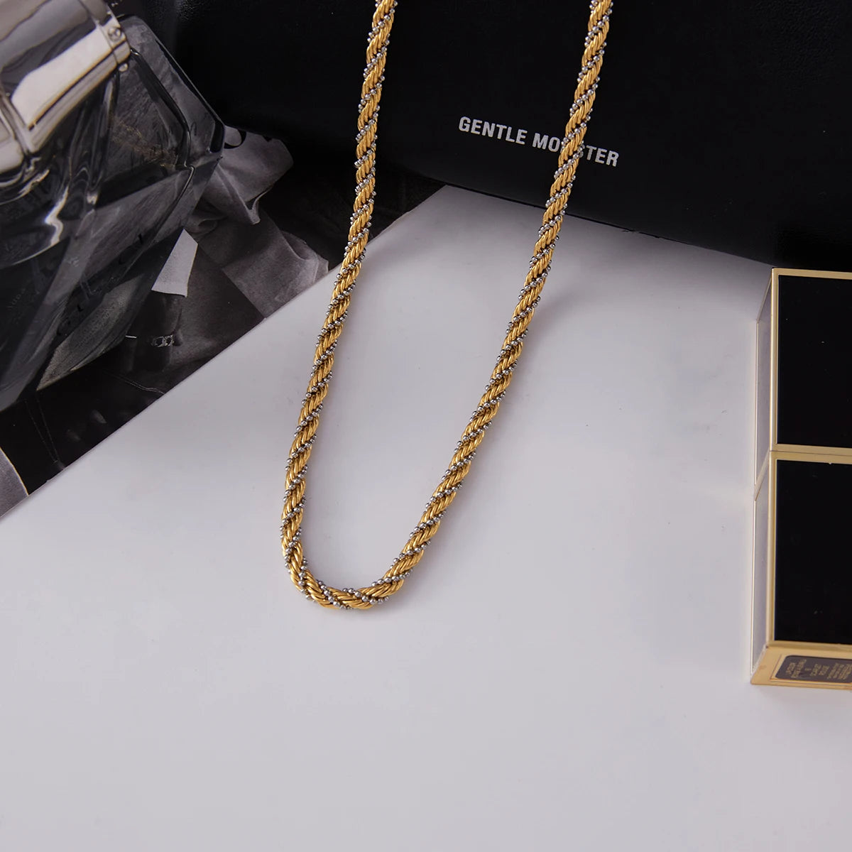 Kika Minimalism Two Color Personalized Ball Chain Fried Dough Twists Winding Necklace
