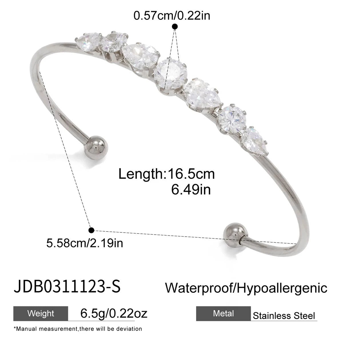KIKA Delicate Geometric Zircon Cuff Bracelet  Stainless Steel 316L