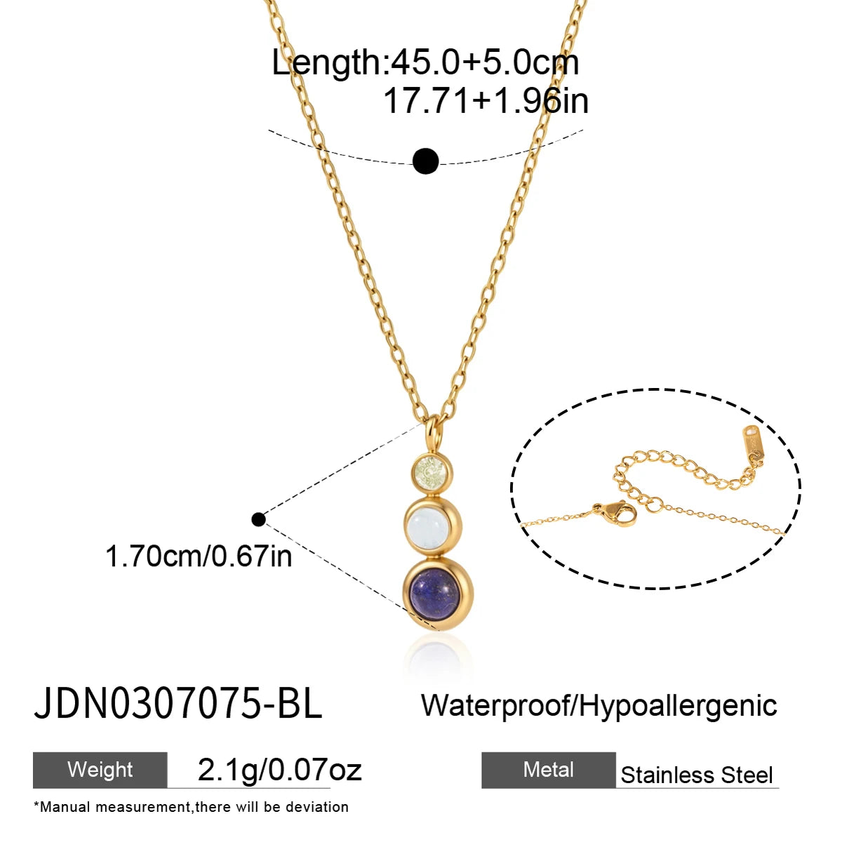 KIKA Lapis Lazuli Stone Zircon Pendant Necklace For Women Minimalist 18K Gold Plated Stainless Steel Necklace 316L