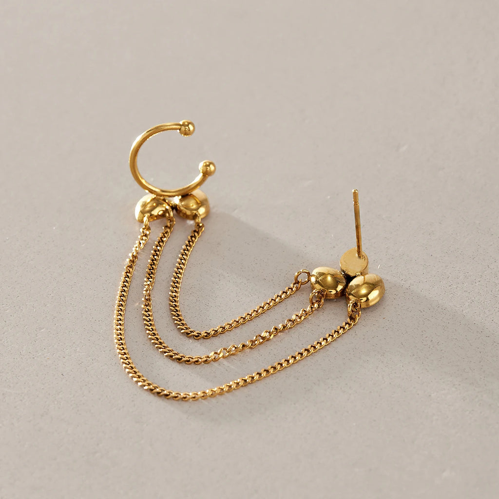 Kika 1 PC Geometric Zircon Chains Tassel Earring Gold PVD Plated Stainless Steel 316L