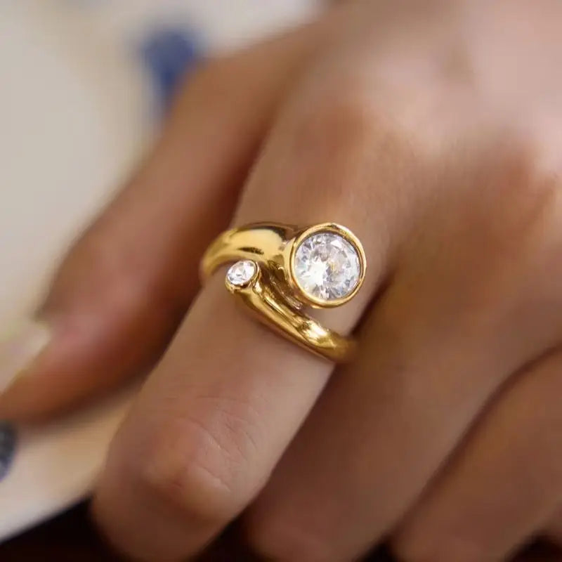 KIKA Delicate Round Zircon Geometric Rings 18K Gold PVD Plated Stainless Steel 316L