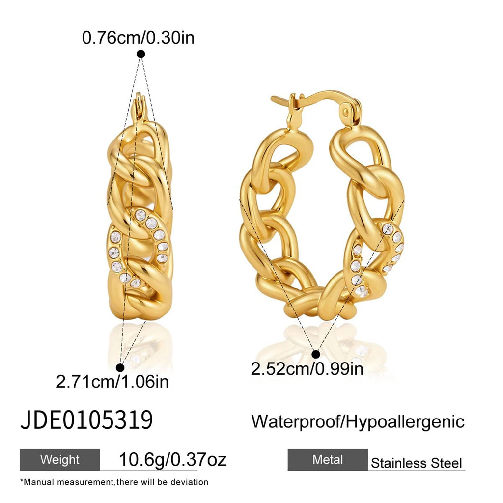 Kika Punk Cuban Chain Shape Clip Earrings Minimalist 18K Gold Plated Stainless Steel Earrings 316L