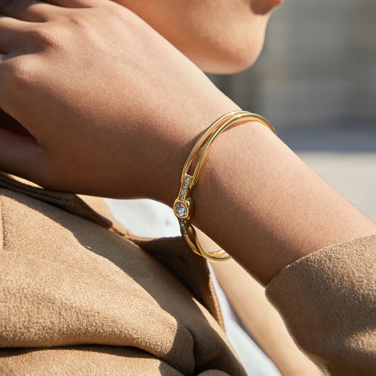 Kika Delicate Bling Hollow Bracelet With White Rhinestones Layered