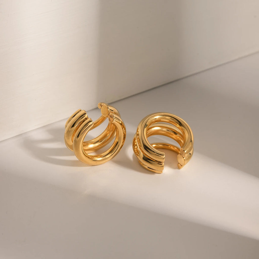 KIKA 18K Gold Color Stainless Steel 316L Three-layer Ear Clip Waterproof Metal Unique Fashion Trendy