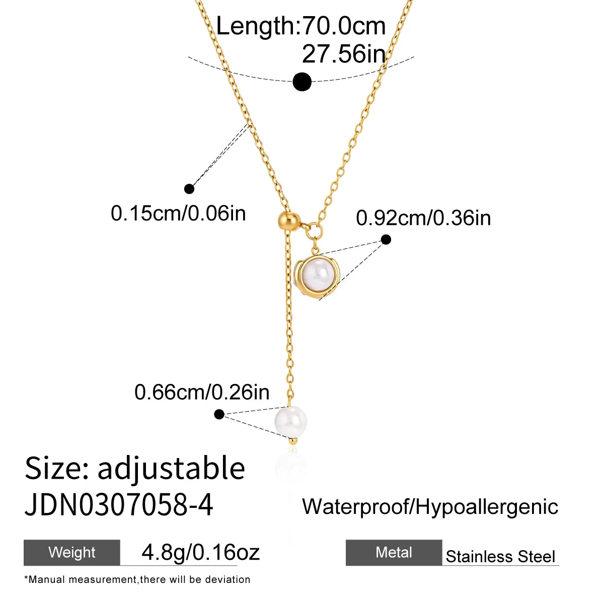 KIKA Geometric Zircon Pendant Necklace For Women Adjustable 70cm Long Chain 18K Gold PVD Plated Stainless Steel 316L