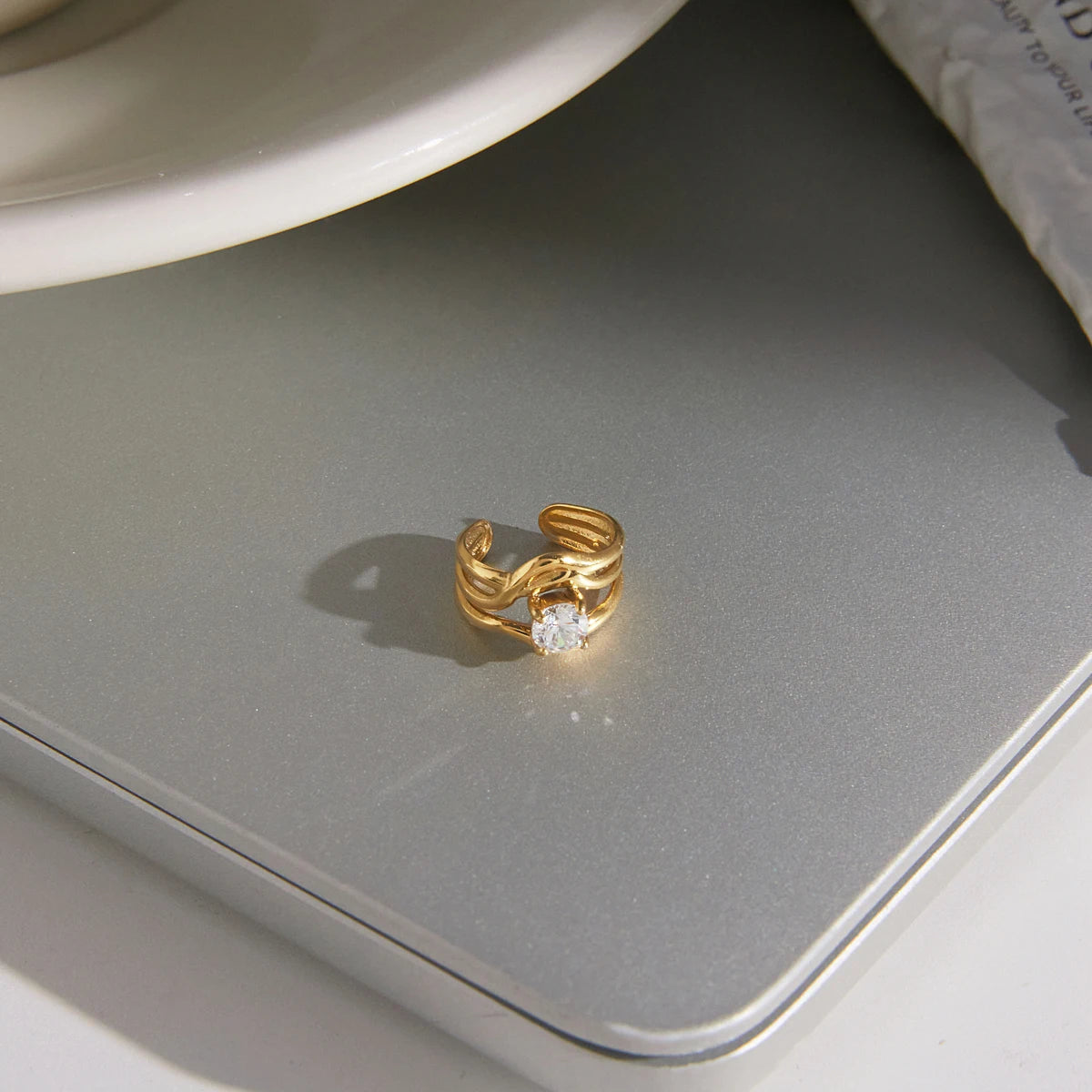 KIKA 1 PC White Zircon Non-piercing Ear Clip  PVD Plated Stainless Steel 316L