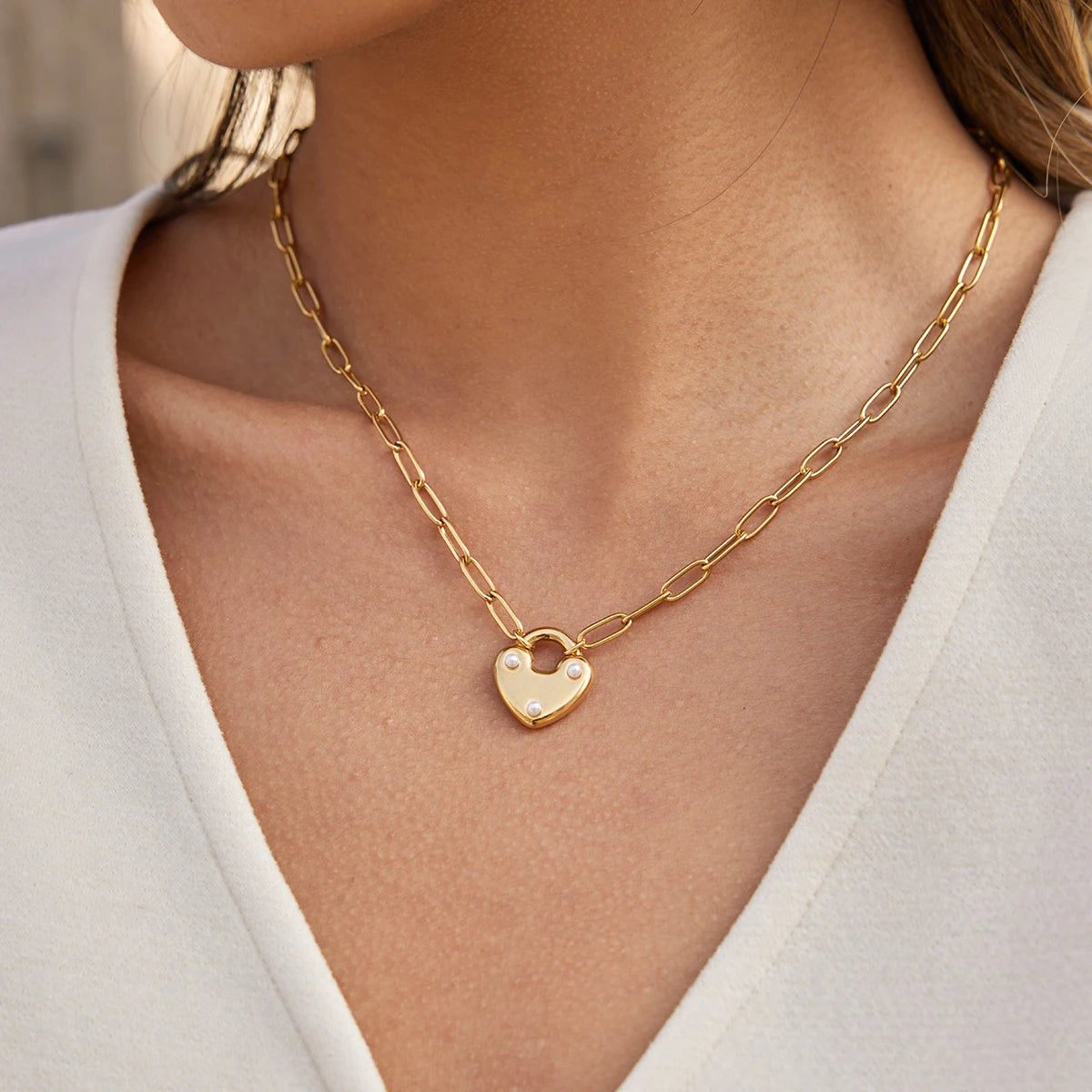 Kika Gold Color Plated Zircon Love Lock And Key Pendant Necklace