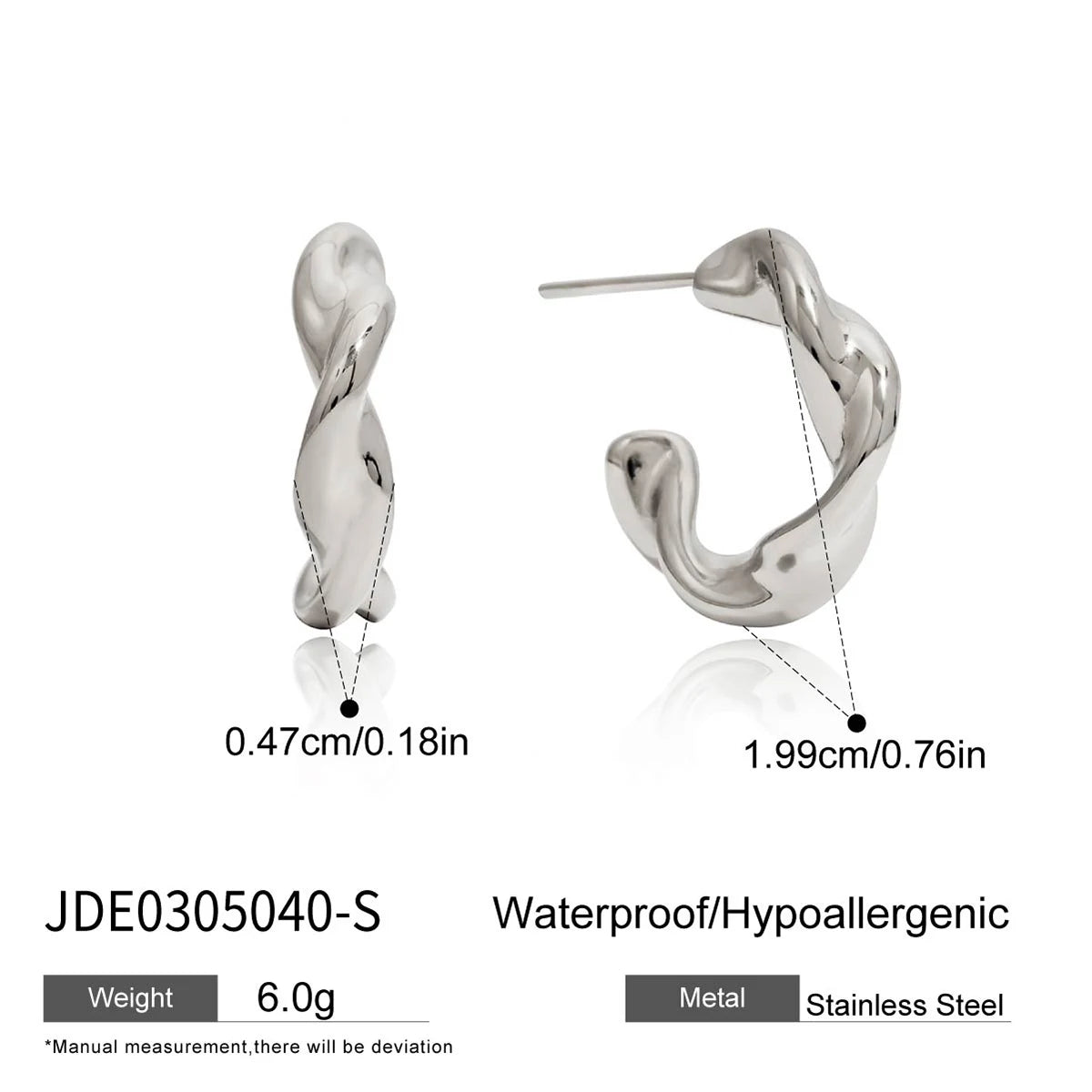 KIKA Minimalist Classic 18K Gold Color PVD  Plated Stainless Steel 316L C-Shaped Earrings Hypoallergenic Waterproof