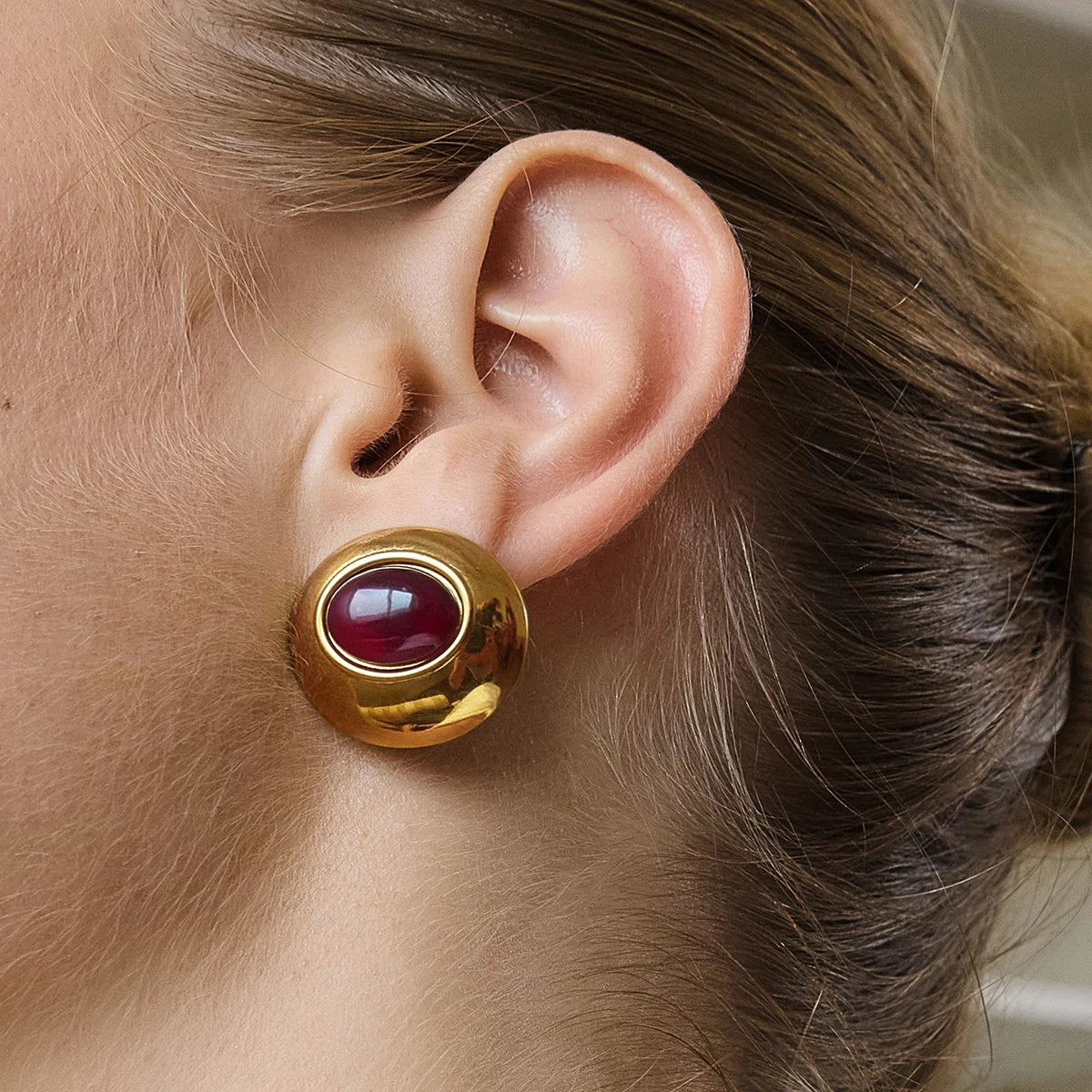 KIKA Classic Red Resin Stud Earrings  18K Gold PVD Plated Stainless Steel 316L