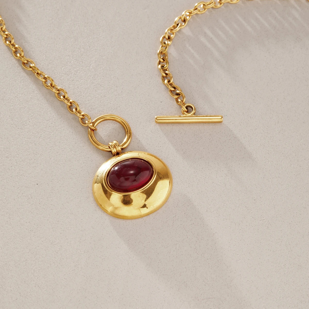 KIKA Classic Red Resin Pendant Necklace  18K Gold PVD Plated Stainless Steel 316L