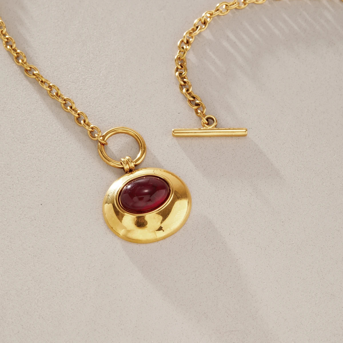 KIKA Classic Red Resin Pendant Necklace  18K Gold PVD Plated Stainless Steel 316L