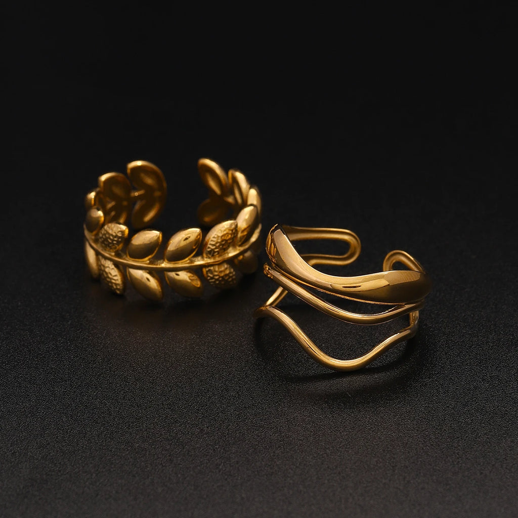 Exquisite And Fashionable Leaf Texture Layered Ring