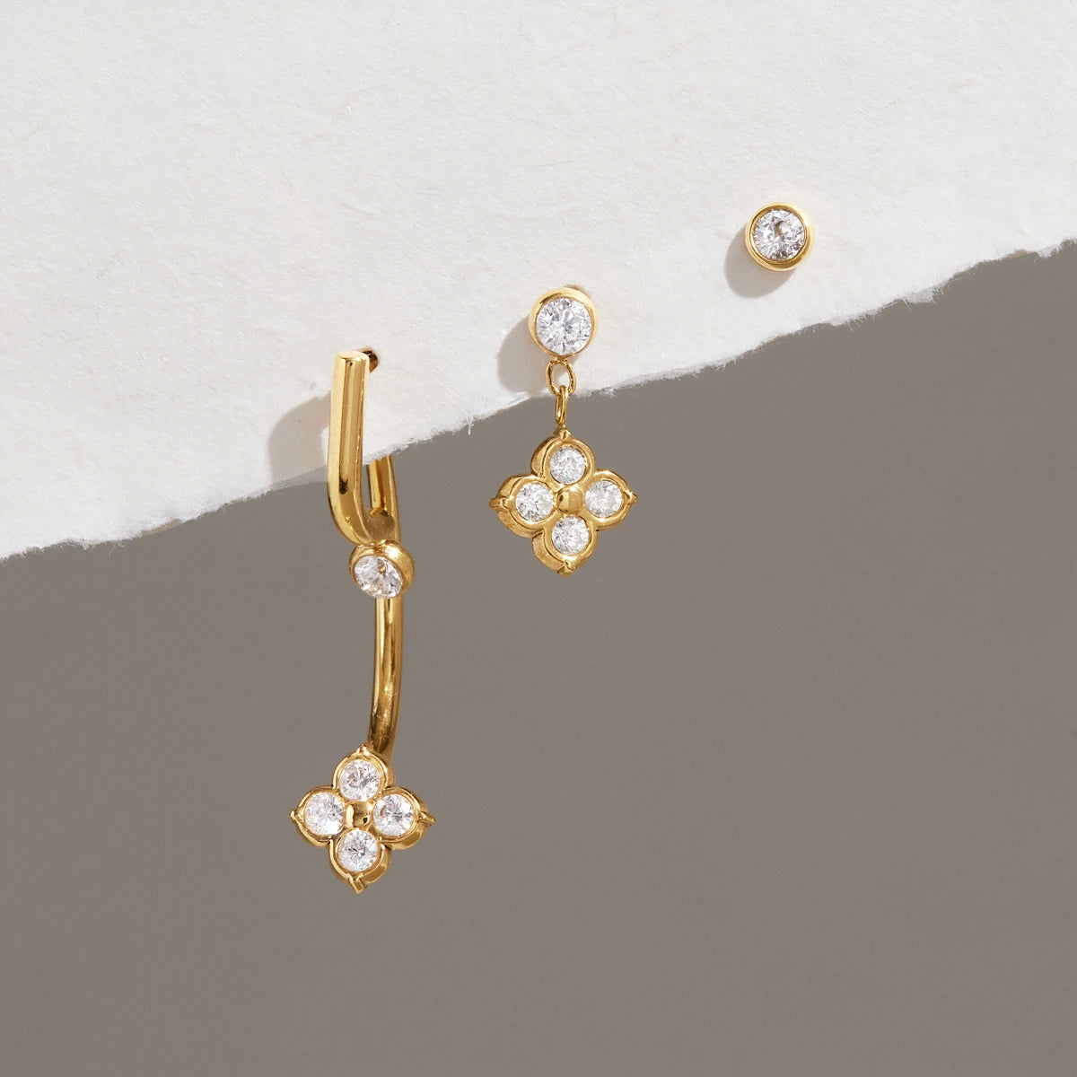 Kika 3 Pcs/Set Delicate Zircon Earrings Minimalist 18K Gold PVD Plated Stainless Steel 316L