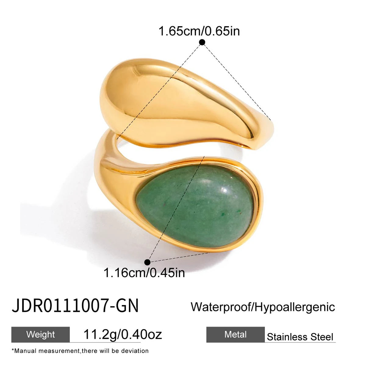 Kika Water Droplet Inlaid Imitation Pearl Asymmetric Opening Ring