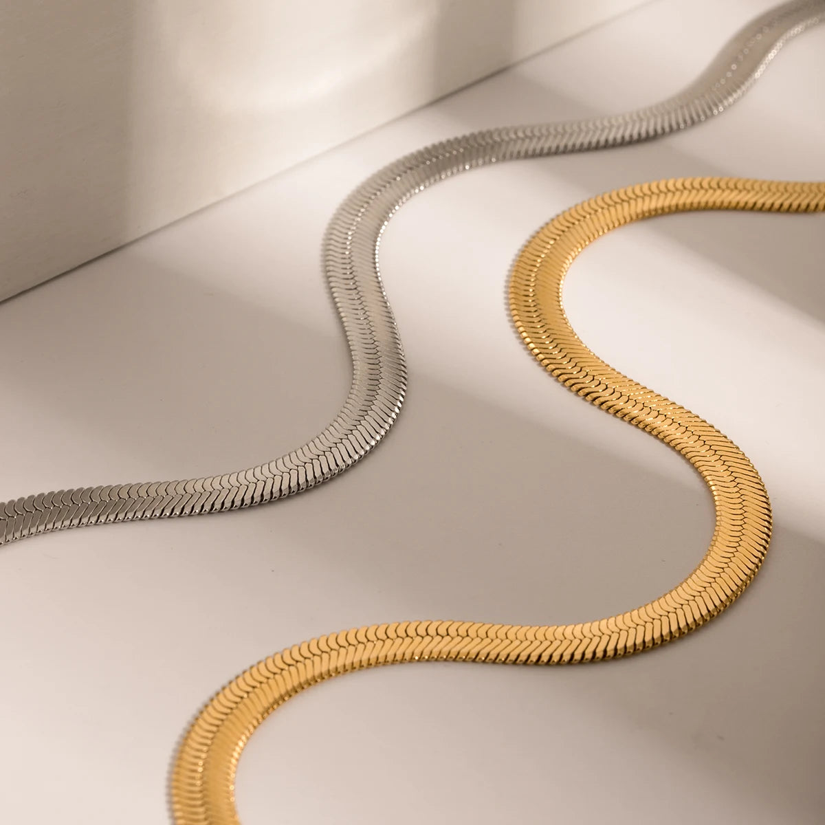 Kika Minimalist Stainless Steel Flat Snake Chain Necklace