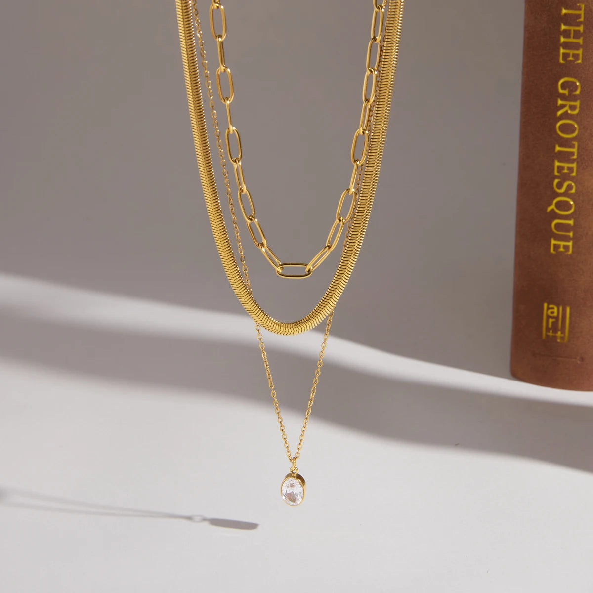 Kika Delicate Three Layer Snake Bone Paperclip Chain Necklace