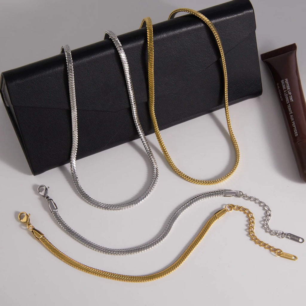Kika Minimalism Simple Steel Color Snake Bone Chain Necklace