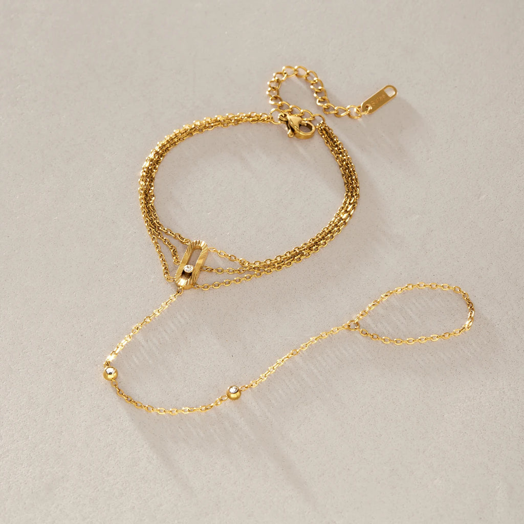 Kika Classic Tiny Crystal Finger Bracelet Multilayer 18K Gold Plated Stainless Steel 316L