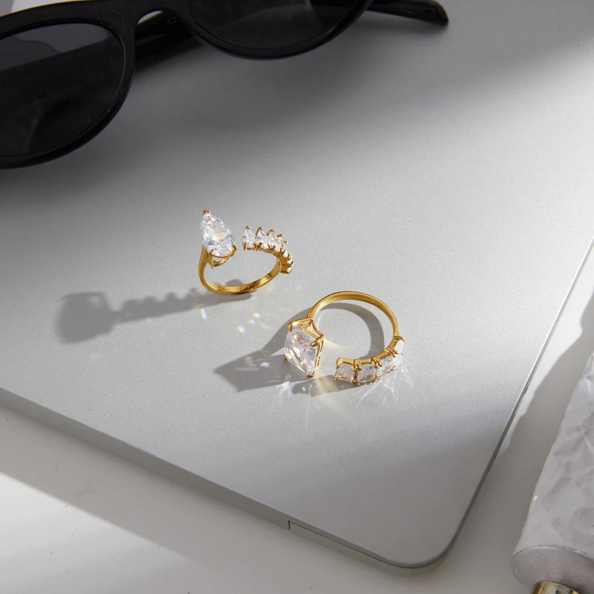 Kika Delicate Geometric Zircon Open Rings