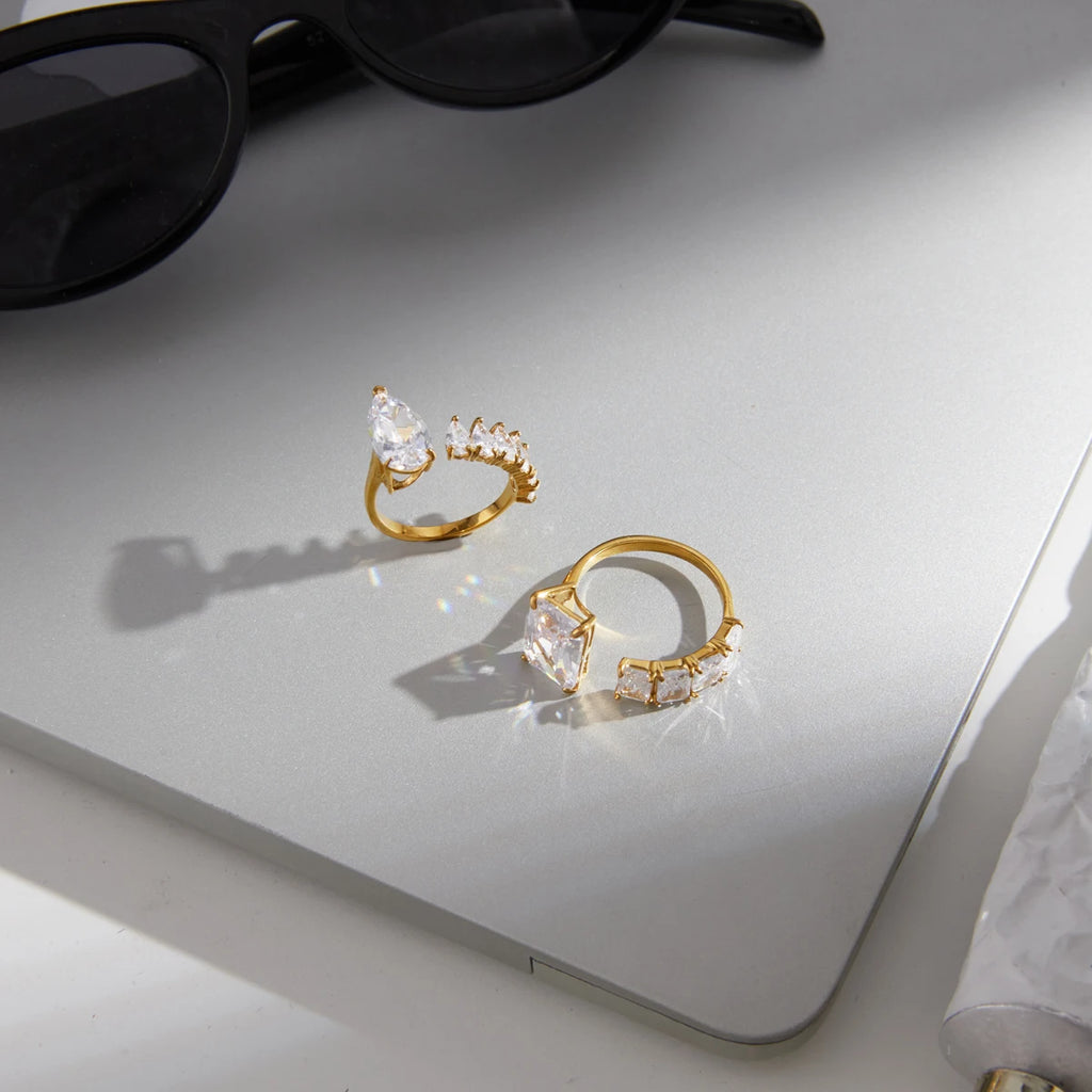 Kika Delicate Geometric Zircon Open Rings