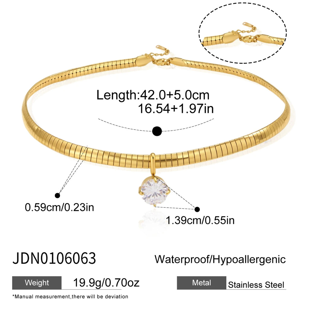 Kika Round Water Drop Zircon Pendant Necklace 18K Gold Plated Stainless Steel 316L