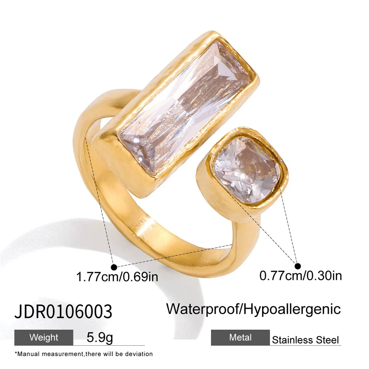 KIKA Minimalist 18K Gold Color PVD Plated Stainless Steel 316L Geometric Zircon Flower Ring Stackable Texture Ring