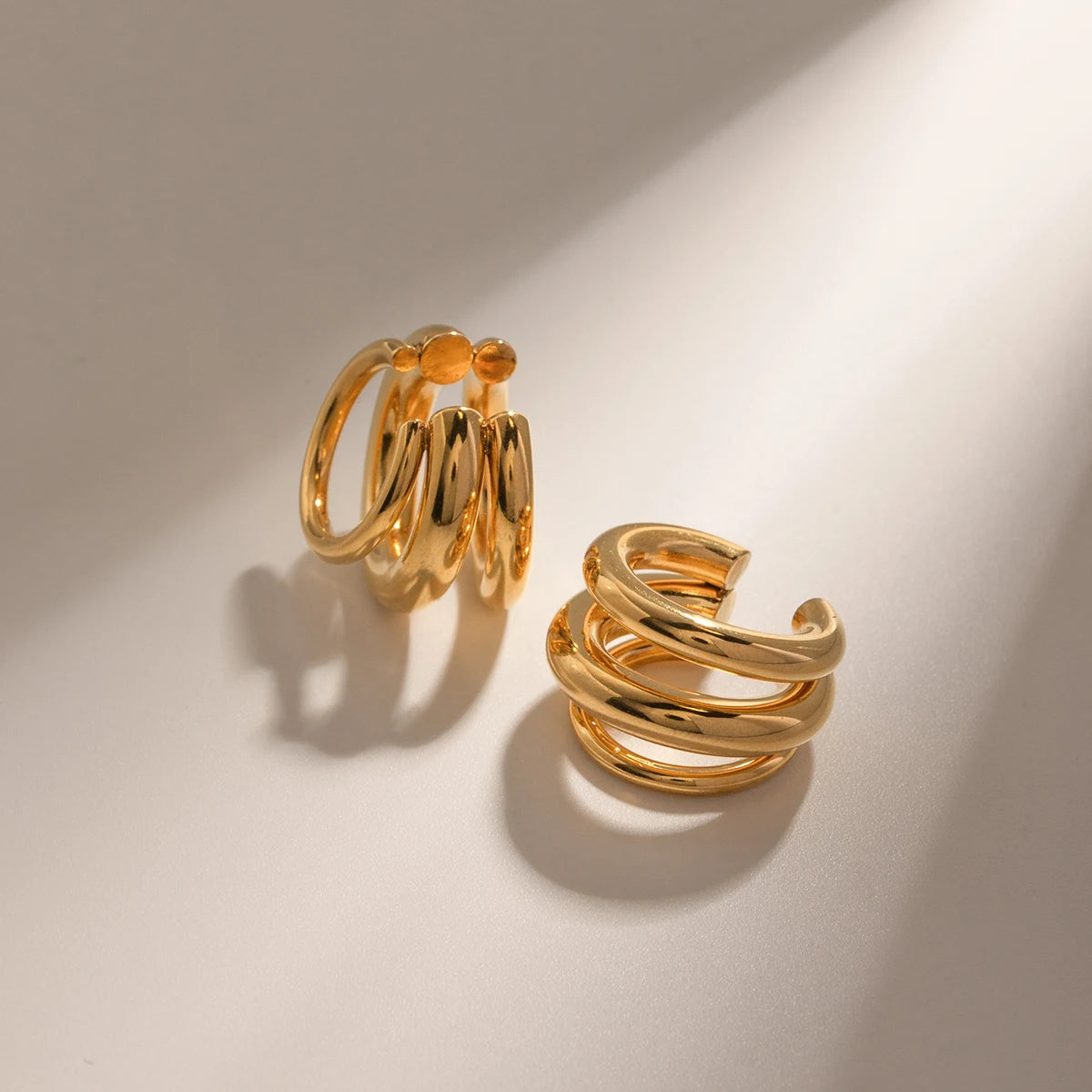 KIKA 18K Gold Color Stainless Steel 316L Three-layer Ear Clip Waterproof Metal Unique Fashion Trendy