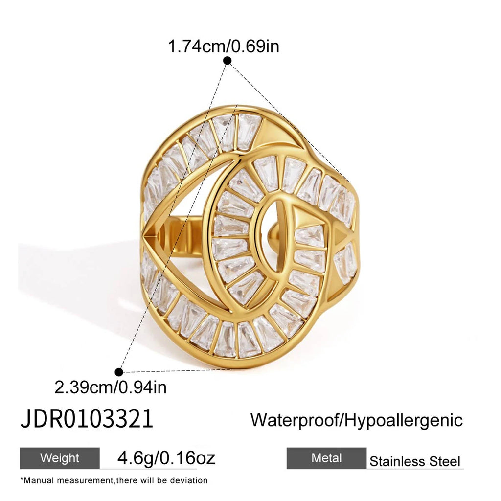 KIKA Full Crystal Geometric Open Rings For Women Minimalist PVD Plated Stainless Steel 316L