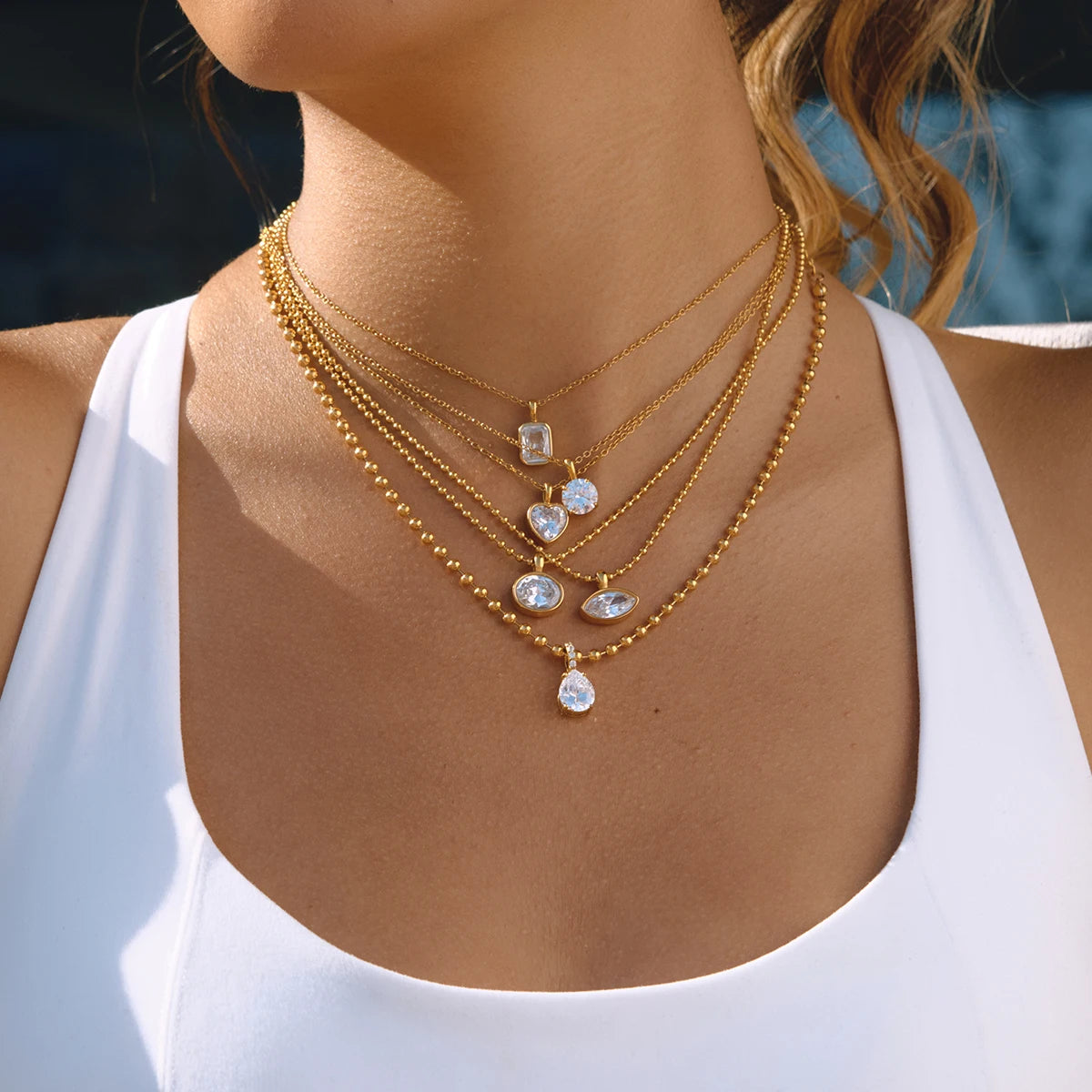 Classic Geometric waterdrop shape White Zircon Necklace