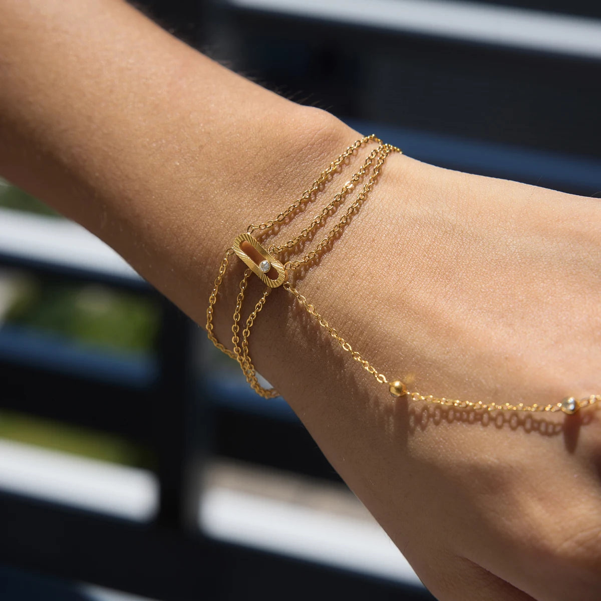 Kika Classic Tiny Crystal Finger Bracelet Multilayer 18K Gold Plated Stainless Steel 316L
