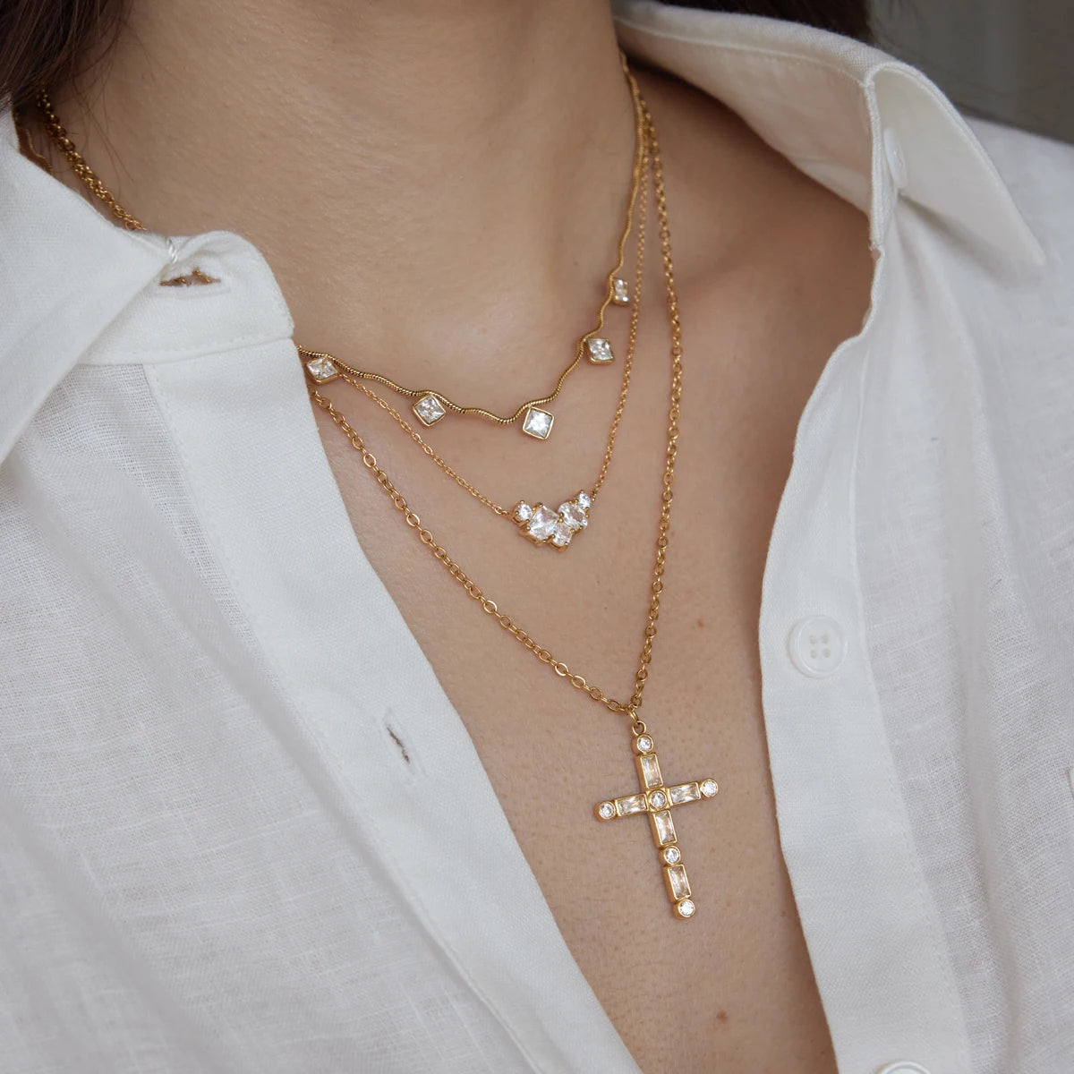 KIKA Geometric Zircon Pendant Necklace For Women Minimalist 18K Gold PVD Plated Stainless Steel Necklace Fashion Jewelry Gift