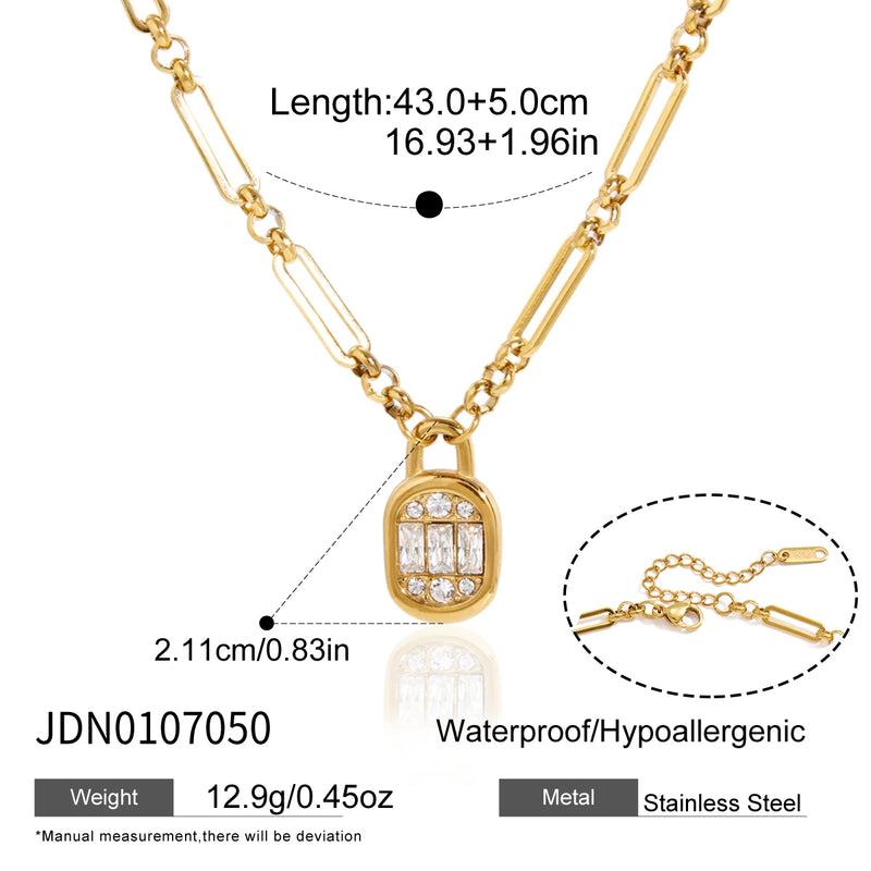 KIKA Delicate Crystal Lock Pendant Necklace For Women Minimalist 18K Gold PVD Plated Stainless Steel Necklace Fashion Jewelry