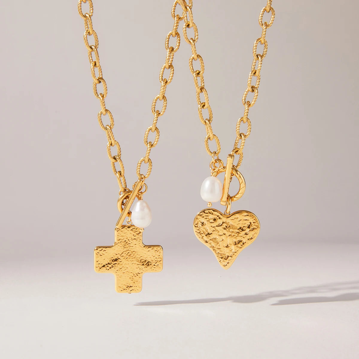Kika Vintage Hammer Cross Freshwater Pearl Pendant Necklace
