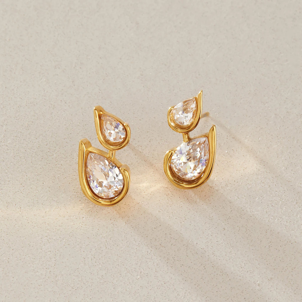 KIKA Water Drop Zircon Stud Earrings For Women Minimalist 18K Gold PVD Plated Stainless Steel Earrings Fashion Jewelry Gift