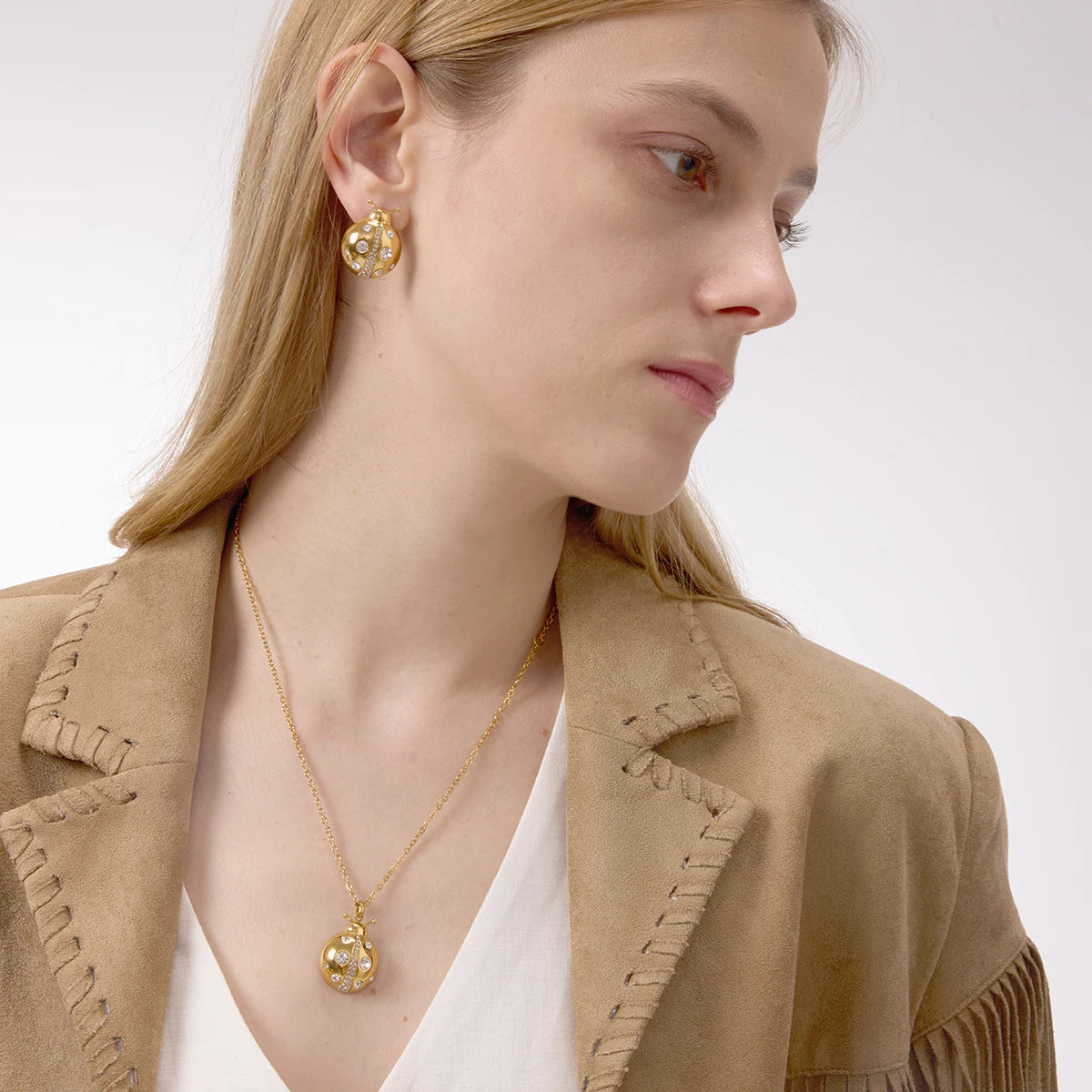 Kika White Zircon Ladybird Pendant Necklace