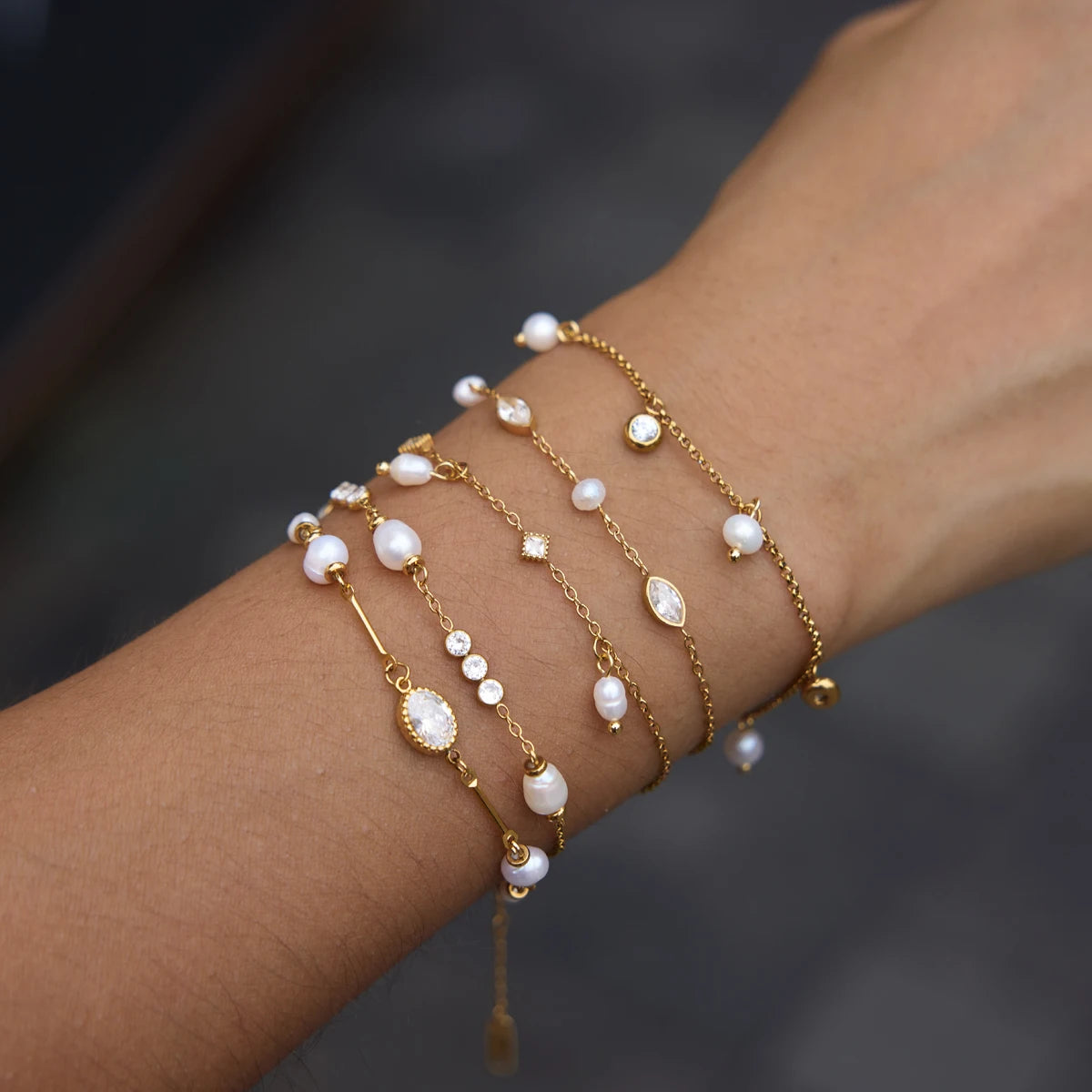 KIKA Freshwater Pearl Zircon Bracelet  PVD Plated Stainless Steel 316L