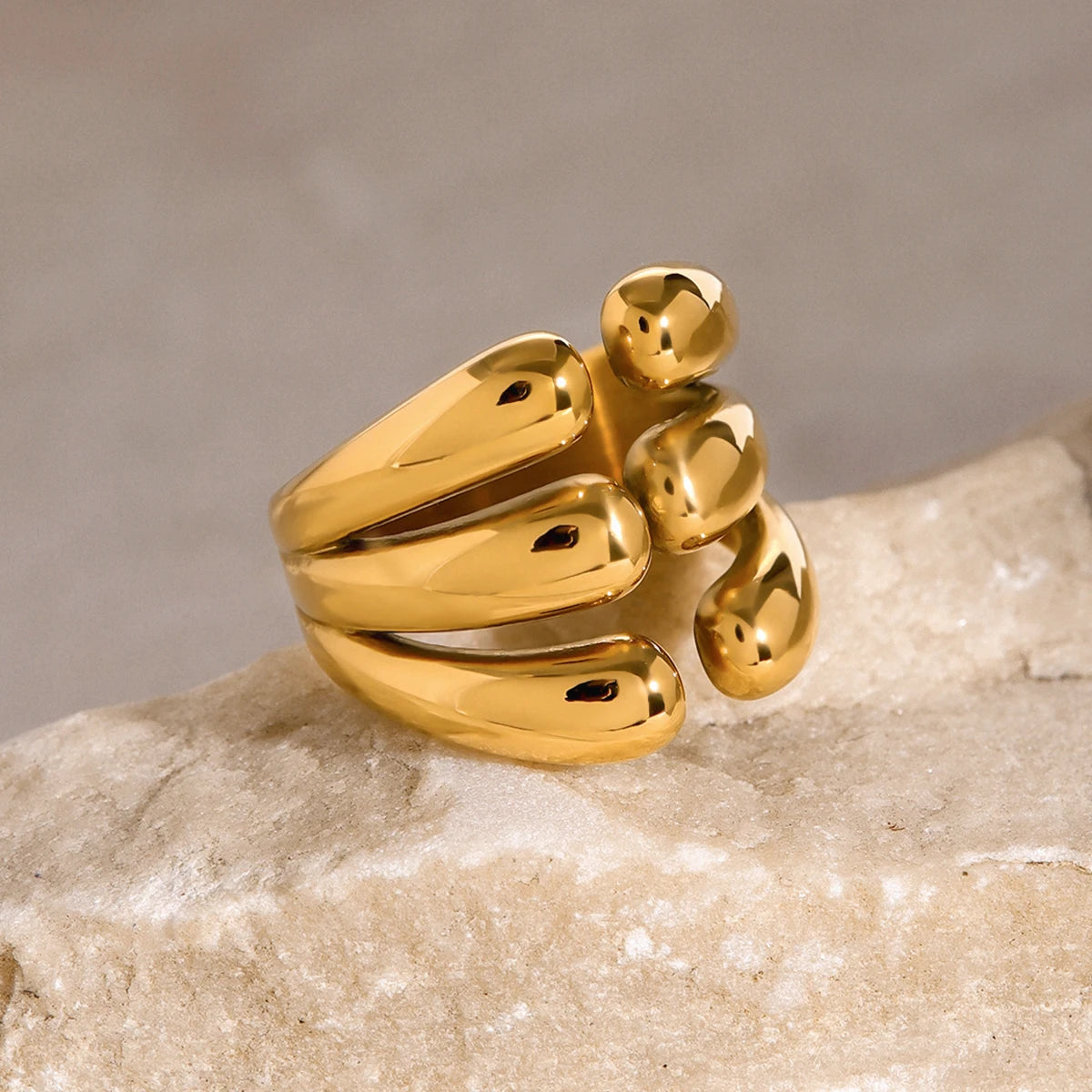 Kika Unique 18K Gold Color Irregular Stainless Steel Open Ring