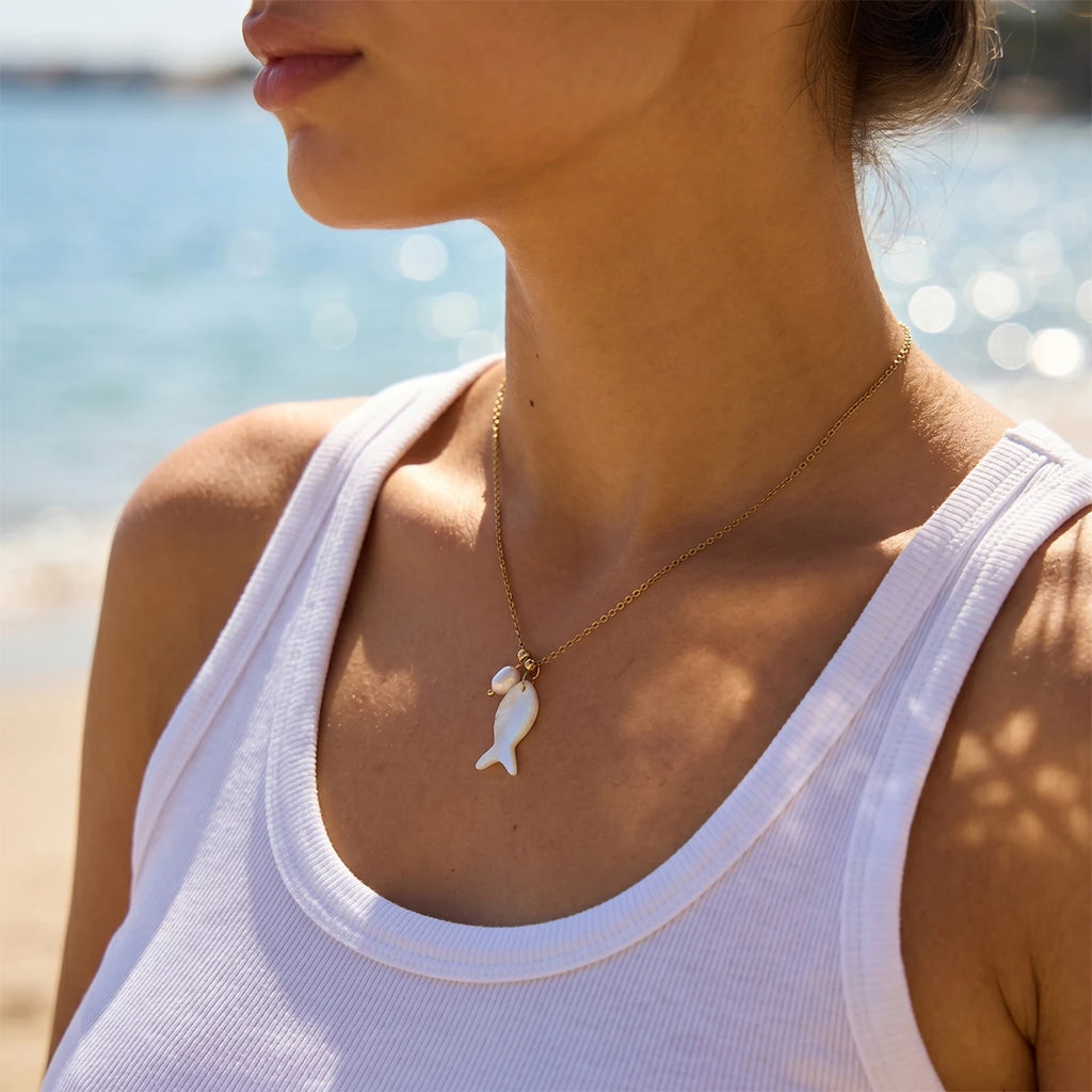 Kika Freshwater Pearl Fish Shape Shell Pendant Necklace