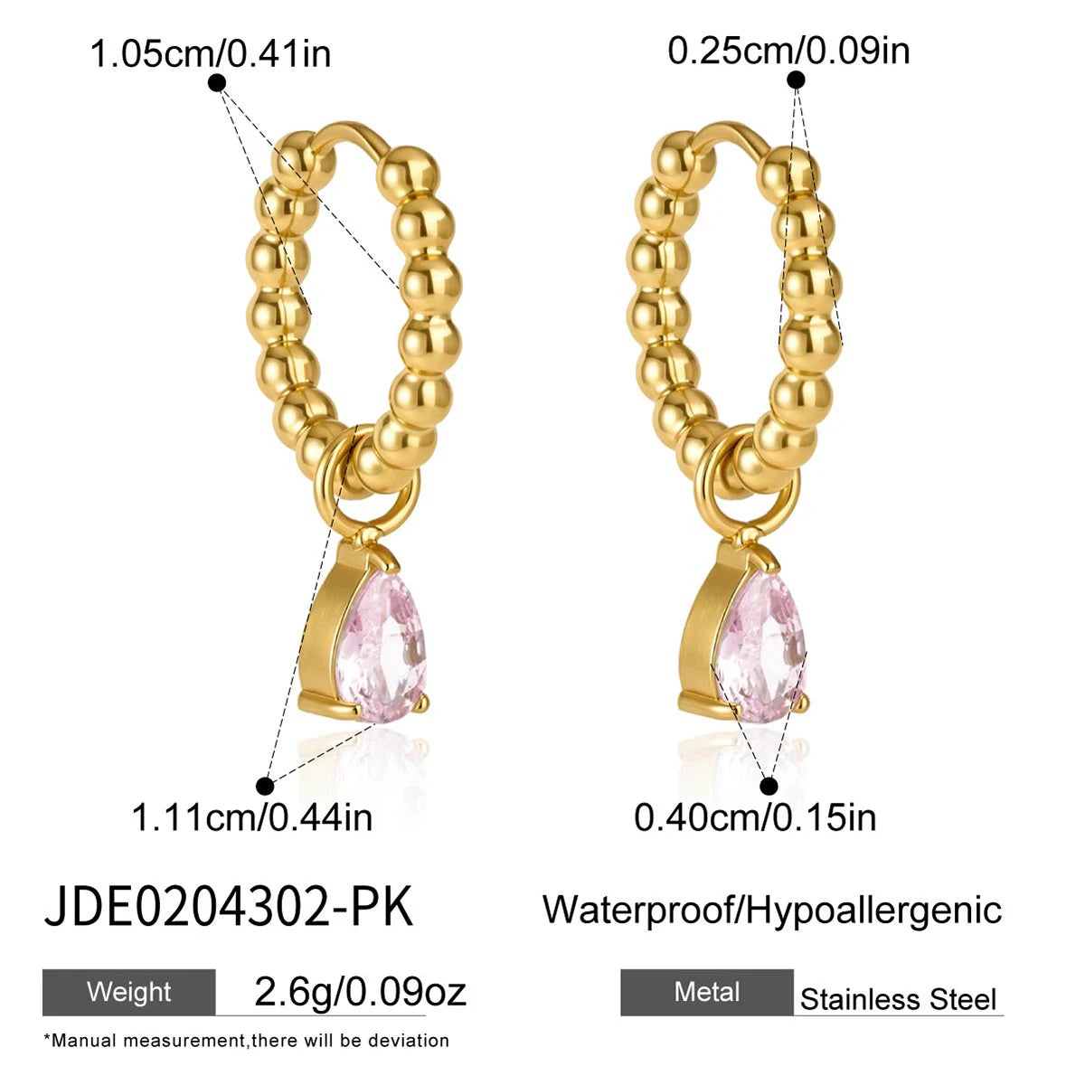 KIKA Elegant Water Drop Zircon Earrings PVD Plated Stainless Steel 316L