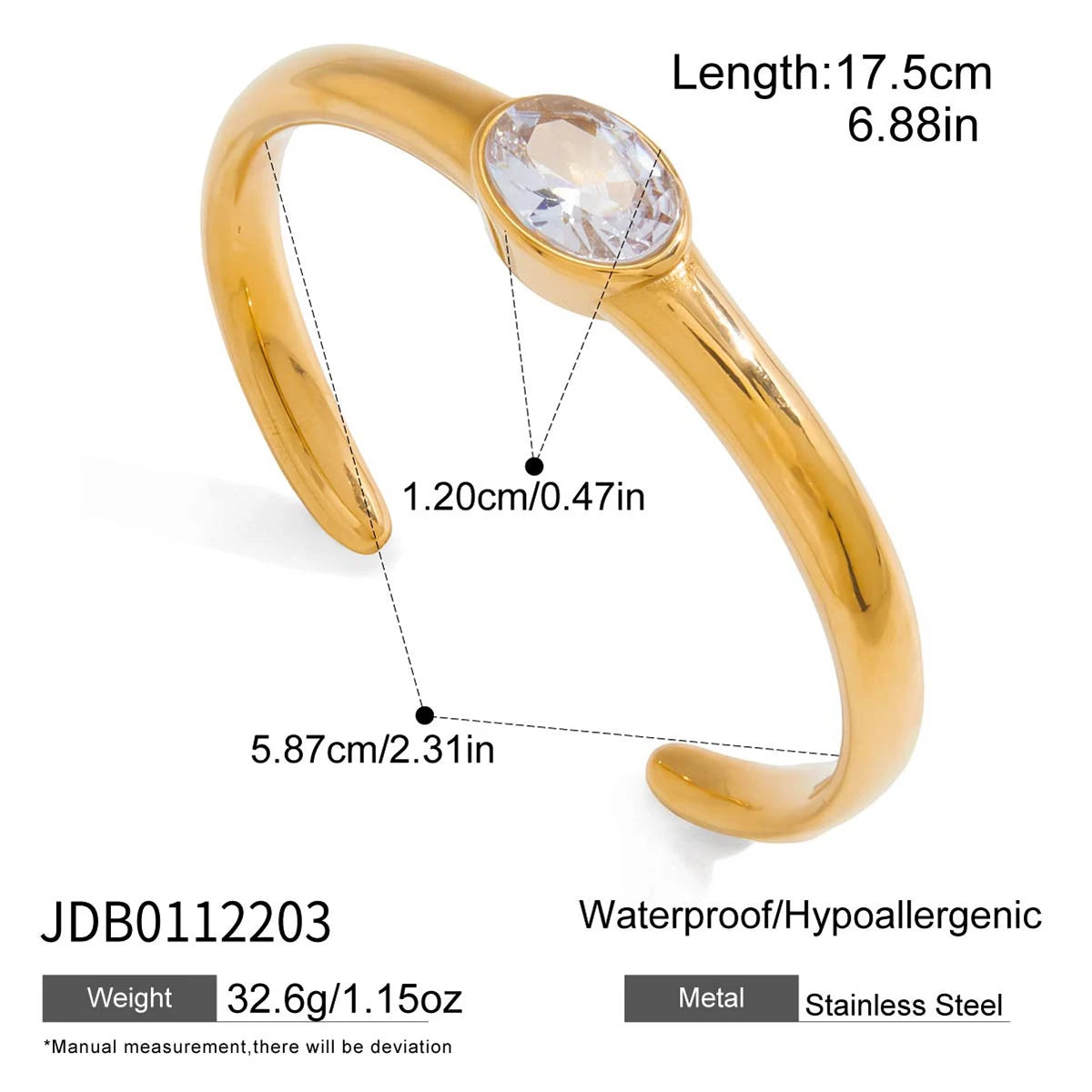 KIKA Classic white Egg Shaped Zircon Open Bracelet For Women 18K PVD Plated Stainless Steel Heart-Shaped Bracelets Jewelry