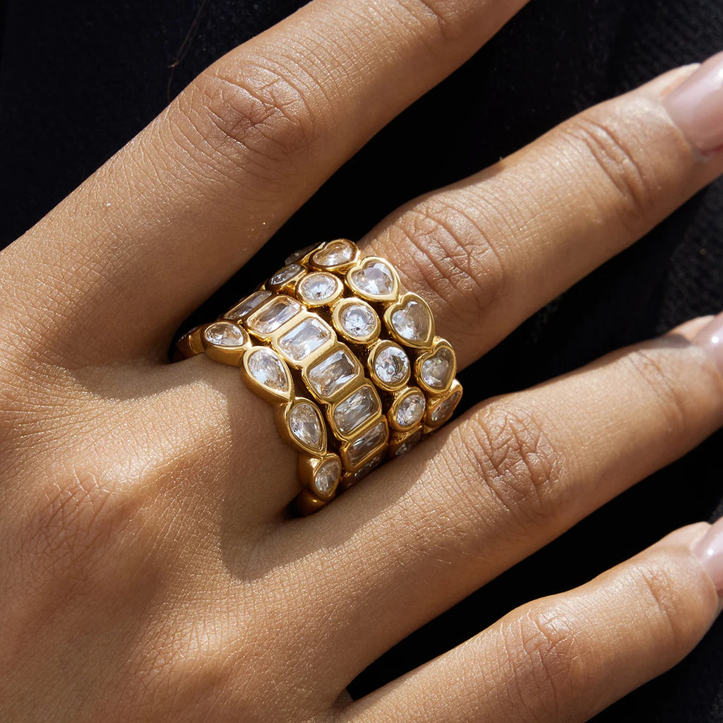 KIKA Delicate Geometric Zircon Rings For Women 18K Gold PVD Plated Stainless Steel Rings Party Wedding Fashion Jewelry Gift