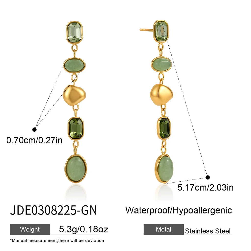KIKA Elegant Crystal Natural Stone Tassel Earrings For Women Waterproof 18K Gold PVD Plated Stainless Steel Earrings Jewelry