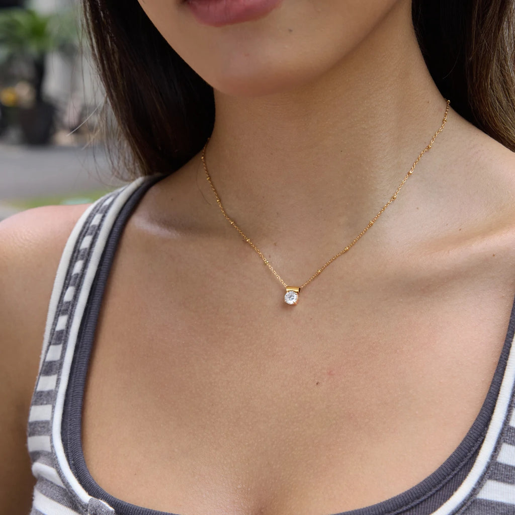 KIKA  Slideable Detachable Zircon Pendant Necklace  18K Gold PVD Plated Stainless Steel 316L